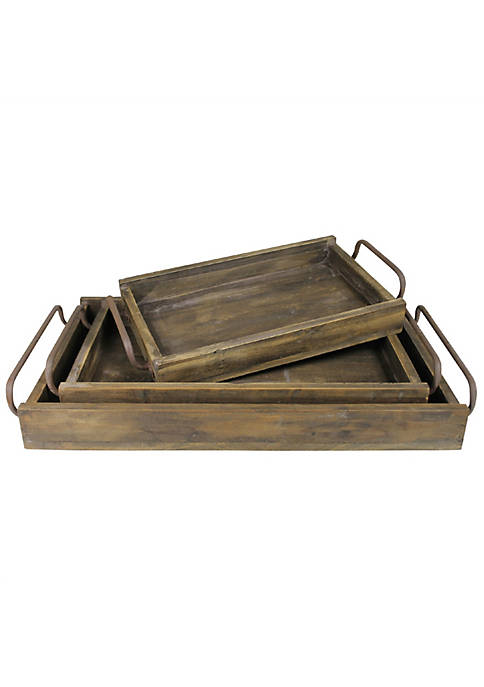 Duna Range Rectangular Wooden Tray with Curved Metal