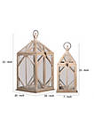 Lantern with Diamond Design and Glass Accent, Set of 2, Brown