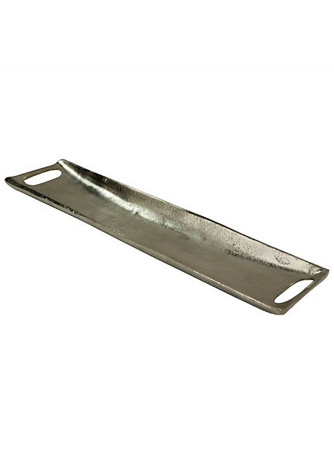 Rectangular Metal Tray with Cut Out Handles, Large, Silver