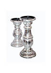 Wooden Candleholder with Turned Pedestal Base, Set of 3, Distressed Silver