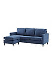 Reversible Sectional Sofa with Fabric Upholstery and Side Pockets, Blue