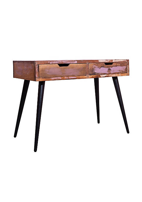 43 Inch 2 Drawer Wooden Console Table, Angled Legs, Multi Tone Pastel Accent, Brown, Black