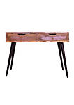 43 Inch 2 Drawer Wooden Console Table, Angled Legs, Multi Tone Pastel Accent, Brown, Black