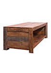 56 Inch Rough Hewn Saw Mango Wood Coffee Table, Open Bottom Shelf, Brown