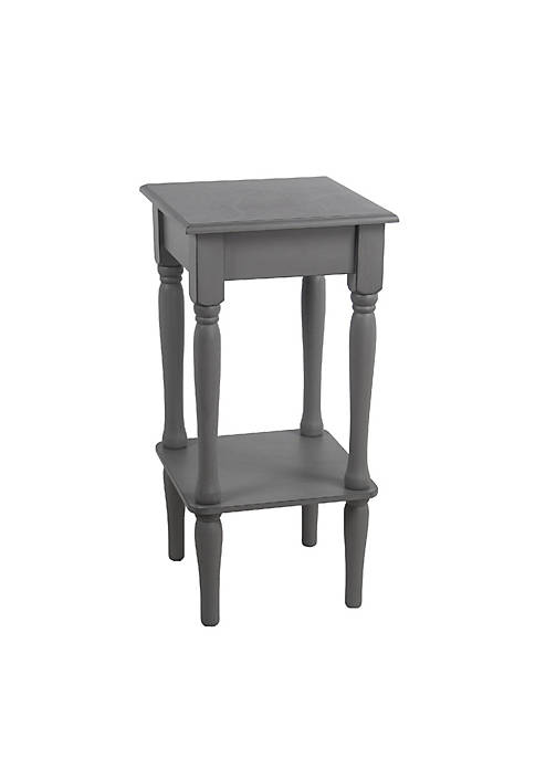 Square Wooden Accent Table with Open Shelf and Turned Legs, Gray