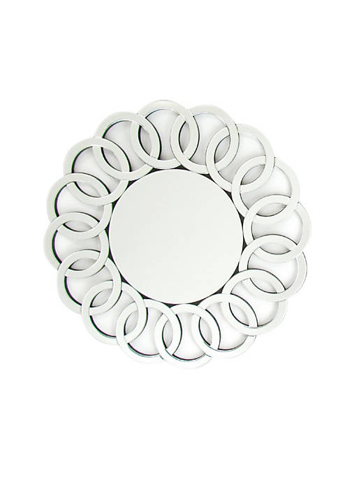 Round Beveled Mirror with Intersected Circular Accent, Silver
