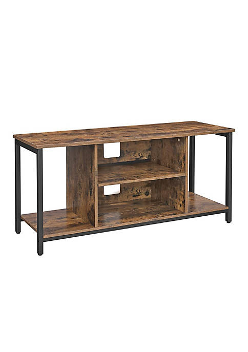 50 Inches Wooden TV Stand with 4 Open Compartments, Brown and Black