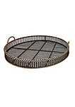 Round Shaped Bamboo Tray with Curved Handle, Set of 2, Black