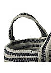 Tote Bag with Salvaged Leather Accent, Gray and Black