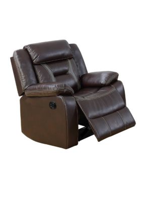 Duna Range 37 Inches Leatherette Glider Recliner With Pillow Arms, Dark Brown