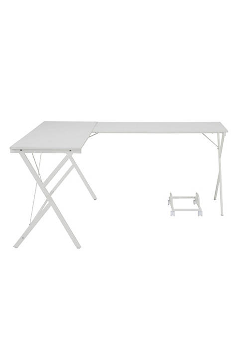 Computer Desk with X Metal Accent and CPU Holder, White