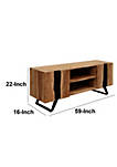 Stanley 59 Inch Acacia Wood Industrial TV Console with Storage and Live Edge Details, Brown and Black
