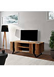 Stanley 59 Inch Acacia Wood Industrial TV Console with Storage and Live Edge Details, Brown and Black