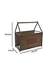 Wood and Metal Frame Basket with Handle and Typography, Brown and Gray