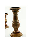 Pillar Shaped Wooden Candle Holder, Set of 3, Brown