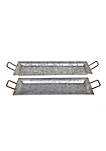 Rectangular Shaped Metal Galvanized Trays, Set Of 2, Silver