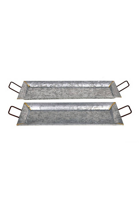 Rectangular Shaped Metal Galvanized Trays, Set Of 2, Silver