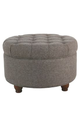 Duna Range Fabric Upholstered Wooden Ottoman With Tufted Lift Off Lid Storage, Dark Gray