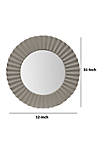 32 Inch Round Beveled Floating Wall Mirror with Corrugated Design Wooden Frame, Gray