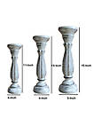 Handmade Wooden Candle Holder with Pillar Base Support, Distressed White, Set of 3