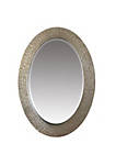 Oval Wood Encased Beveled Wall Decor Mirror with Reeded Design, Silver