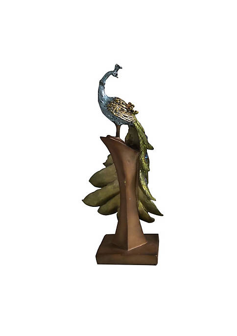 Duna Range Polystone Decorative Peacock Figurine with Block