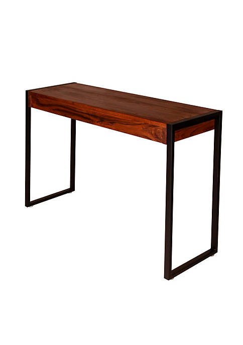 41.5 Inches Rectangular Solid Wood Industrial Console Table with Metal Frame, Brown