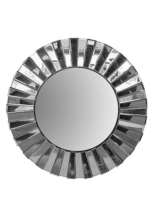 28 Inch Round Floating Wall Mirror with Mirrored Frame Work, Silver