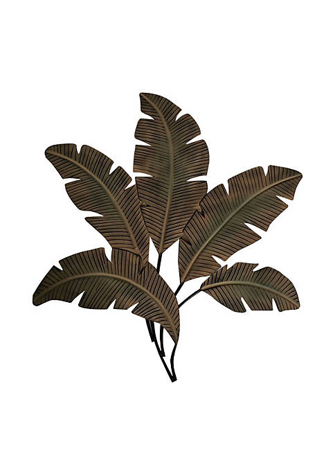 Palm Leaf Hanging Metal Wall Art Decor, Green and Brown