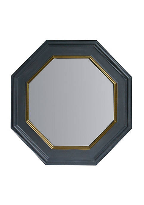 32 Inch Octagonal Shape Wooden Floating Frame Flat Wall Mirror, Gray