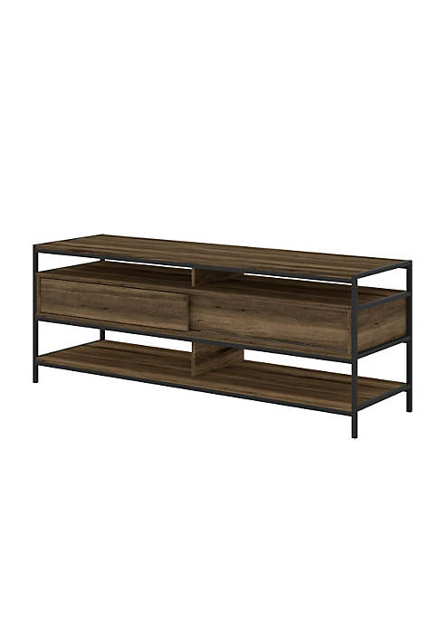 58 Inch Wood and Metal Entertainmnet TV Stand with 2 Drawers, Brown and Black