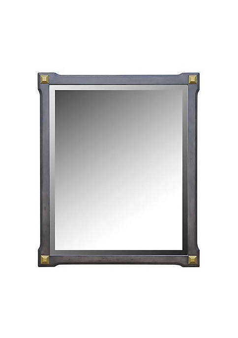 Wall Mirror with Wooden Frame and Studded Accents, Gray