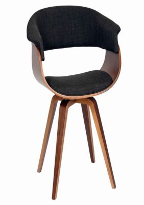 Duna Range Fabric Padded Curved Seat Chair With Angled Wooden Legs, Charcoal Gray