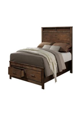 Duna Range Enchanting Wooden C.king Bed With Display And Storage Drawers, Oak Finish