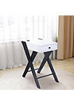 Wooden Frame Side Table with X Shaped Legs and 1 Drawer, White and Black
