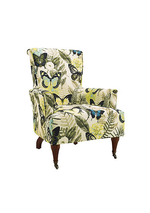 Fabric Upholstered Wooden Arm Chair with High Backrest, Multicolor