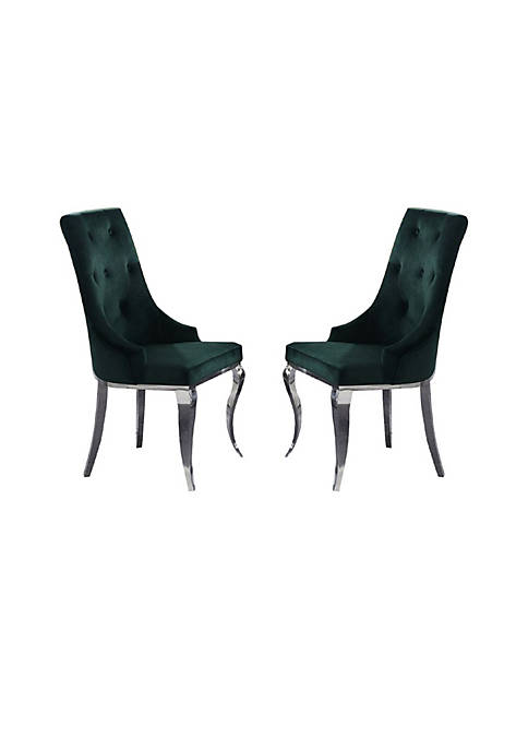Button Tufted Back Arm Chair with Cabriole Legs, Set of 2, Green and Chrome