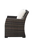 Resin Wicker Woven Lounge Chair with Track Arms, Brown and Beige