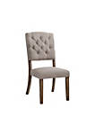 Linen Upholstered Wooden Side Chair with Flared Legs, Beige and Brown, Set of Two