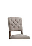 Linen Upholstered Wooden Side Chair with Flared Legs, Beige and Brown, Set of Two