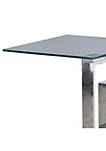 22 Inch Metal Box Frame Glass Top Side Table, Silver