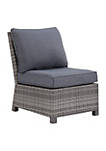 Handwoven Wicker Frame Fabric Upholstered Armless Chair, Gray