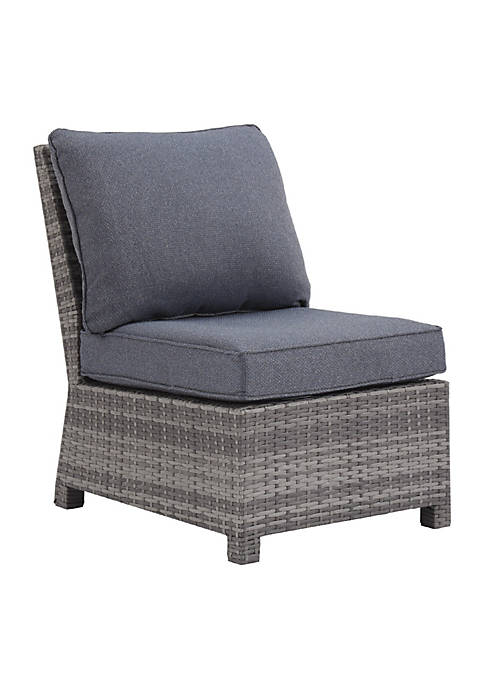 Handwoven Wicker Frame Fabric Upholstered Armless Chair, Gray