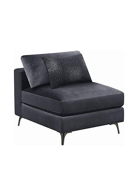 Fabric Armless Chair with 1 Accent Pillow and Metal Legs, Charcoal Gray