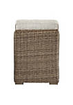 Handwoven Wicker Frame Fabric Upholstered Armless Chair, Beige and Brown
