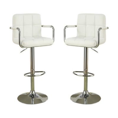 Duna Range Arm Chair Style Bar Stool With Gas Lift White And Silver Set Of 2