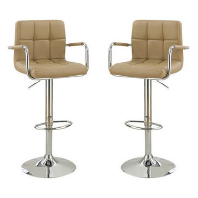 Duna Range Arm Chair Style Bar Stool With Gas Lift Brown And Silver Set Of 2