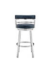 30 Inch Leatherette Counter Height Barstool, Silver and Blue
