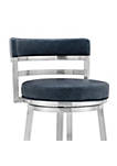 30 Inch Leatherette Counter Height Barstool, Silver and Blue