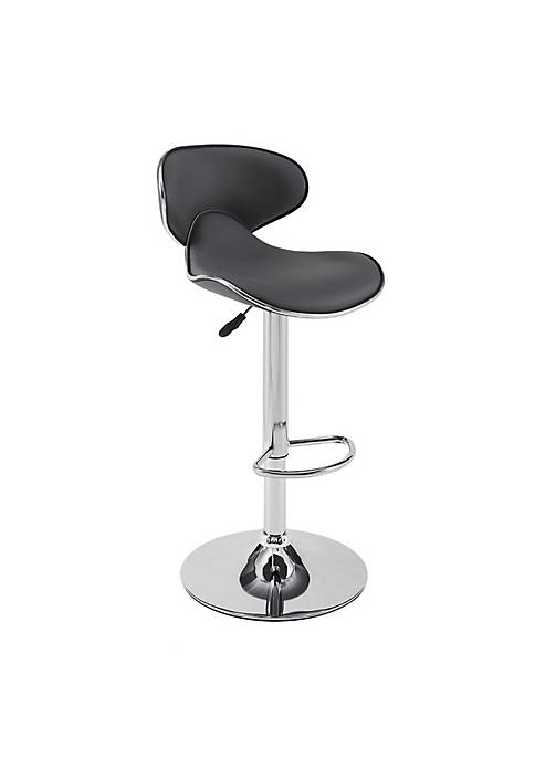Height Adjustable Swivel Barstool with Scooped Seat, Black and Chrome